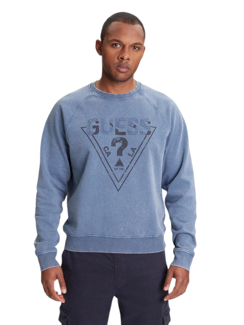 Felpa Guess Uomo Logo Triangolo Blu Denim Oversize