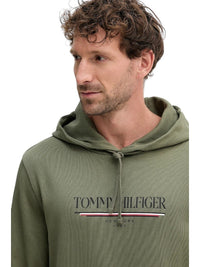 Felpa Uomo Tommy Hilfiger Cappuccio Brand Love Verde Rilassata