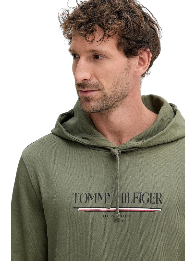 Felpa Uomo Tommy Hilfiger Cappuccio Brand Love Verde Rilassata