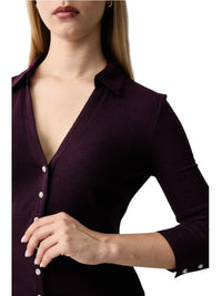 Maglia Polo Donna Guess Bridgette a Coste con Scollo a V