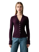 Maglia Polo Donna Guess Bridgette a Coste con Scollo a V