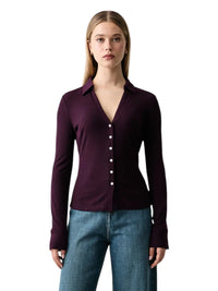 Maglia Polo Donna Guess Bridgette a Coste con Scollo a V