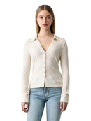 Maglia Polo Donna Guess Bridgette a Coste con Scollo a V