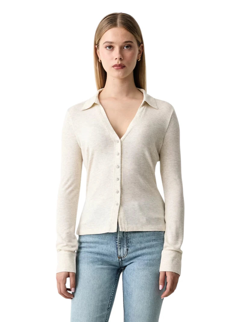 Maglia Polo Donna Guess Bridgette a Coste con Scollo a V