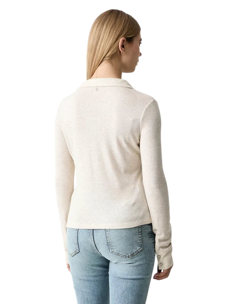 Maglia Polo Donna Guess Bridgette a Coste con Scollo a V